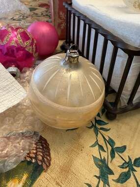 Vtg West Germany Blown Glass Christmas Ornament Hand Painted White Stripes